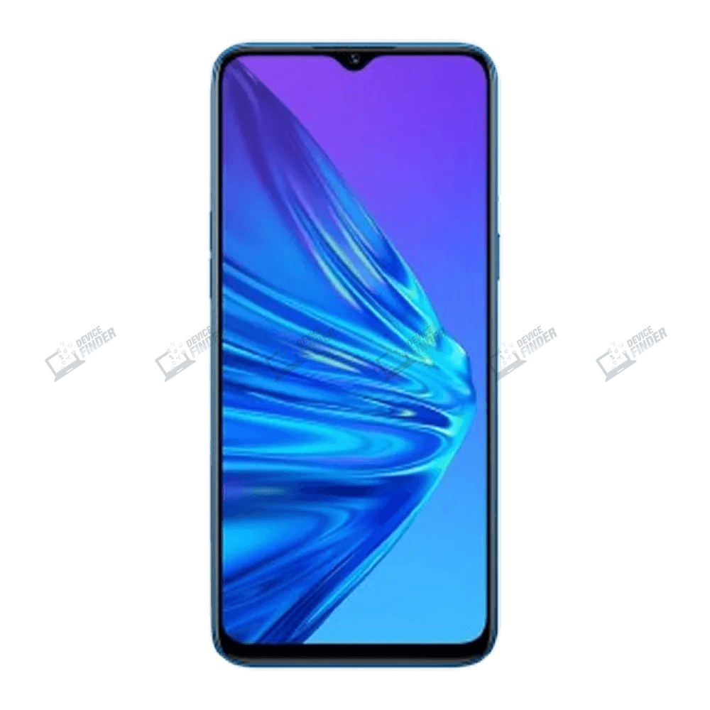 Realme 5 smartphone design with a vibrant display.