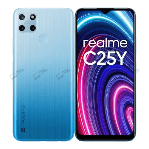 Realme C25Y smartphone in hand, showcasing its sleek design.