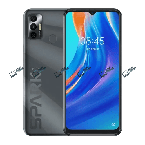 Tecno Spark 7 smartphone showcasing vibrant display and specs.