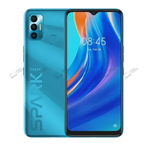 Tecno Spark 7 smartphone showcasing vibrant display and specs.