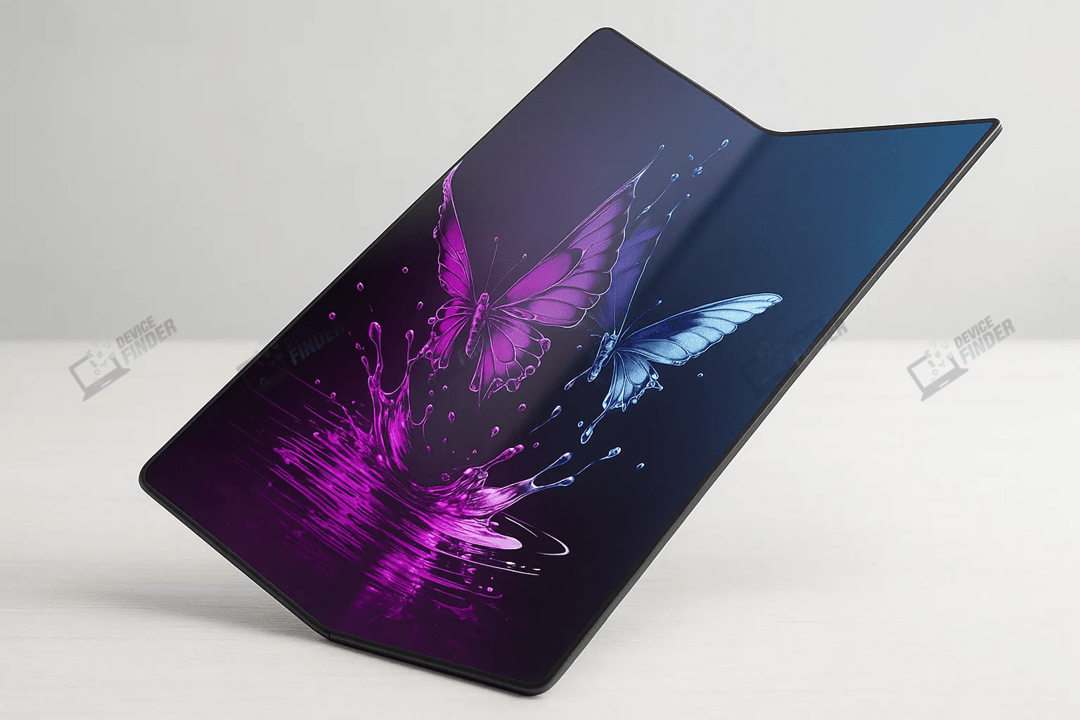 Foldable OLED screen showcasing vibrant colors and seamless flexibility in a modern setting.
