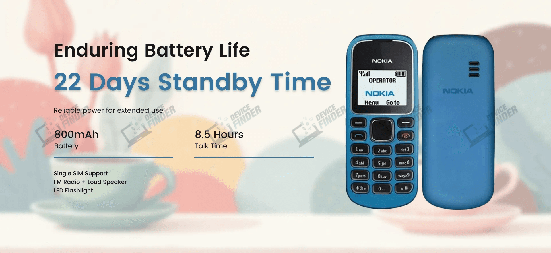 Nokia 1280 Price in Bangladesh with long battery life, FM radio, and flashlight