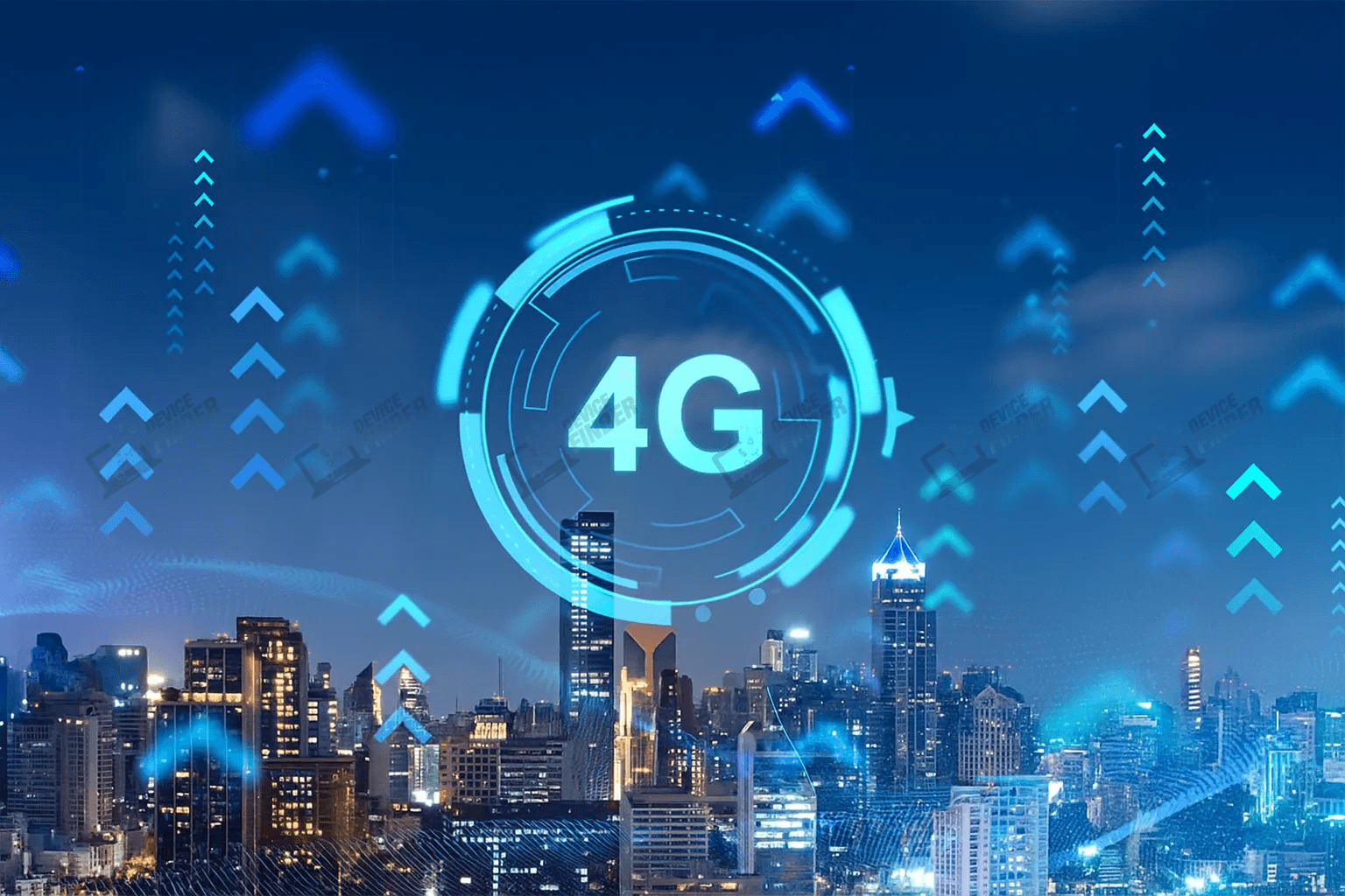 4G network illustration with IoT devices, satellites, and 5G integration in 2025